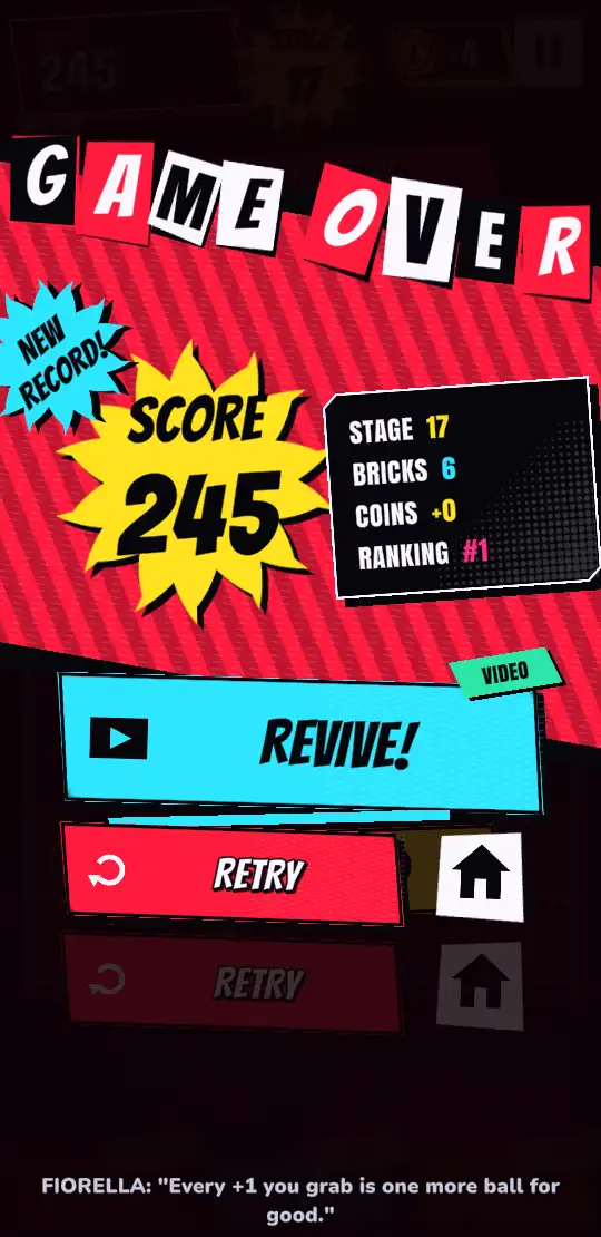 Inkomic Bricks screenshot: Game over