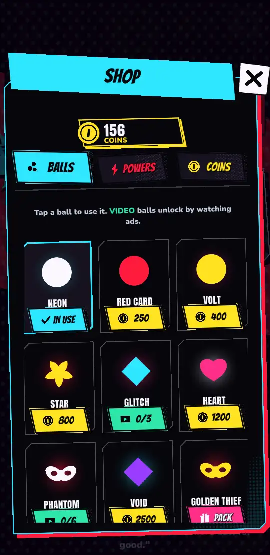 Inkomic Bricks screenshot: Ball shop